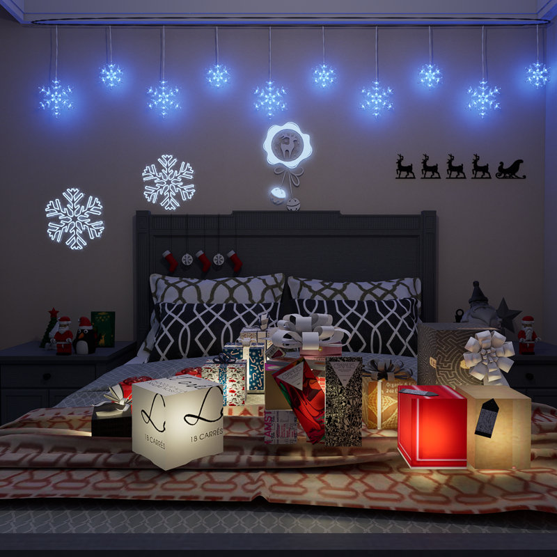 The Holiday Aisle 9ft Christmas Snowflake String Lights Icicle Lights With 10 Drops 150 Leds For Indoor Outdoor Decoration Waterproof Connectable Christmas Light For House Garden Patio Yard Wedding Xm...
